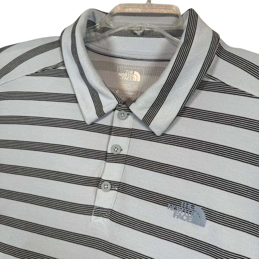 The North Face Mens XXL‎ Polo Shirt Blue Black Stripe Short Sleeve FlashDry